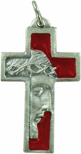 CR FA/021 CROCE METALLO PROFILO VOLTO DI CRISTO CON SMALTO ROSSO cm 3,5 CIRCA