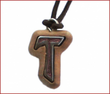 CR FA/055 CROCE TAU MET.SMALTO FONDO ULIVO C/CORD. cm 2,5