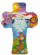CR FR/035 CROCE IN POLIMERO CON IMMAGINE ARCA DI NOE'/ANIMALE E FRASE EFFETTO LUCIDO cm 8x14 CIRCA