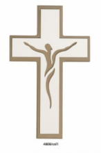 CROCE IN MDF BICOLORE CON CRISTO LASERATO cm 28x17 CIRCA