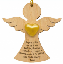PR FR/036 CONFEZIONE ASSORTITA ANGELO IN LEGNO cm 9 CIRCA CON CUORE DORATO APPLICATO E FRASI VARIE
