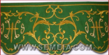 BORDO ORNATO CROCE IHS ORO COL. VERDE