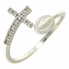 RD RF/033-AG ANELLO ARGENTO TIT.925°/°° CON ZIRCONI CROCE E MED. MIR.