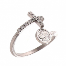 RD RF/036-AG ANELLO ARGENTO TIT.925°/°° CON ZIRCONI CROCE E MED. SAN PIO