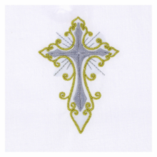 CS TT/017-P CASULA 100%POL. RIC. CROCE ARGENTO/ORO GOTICA SU TESSUTO BROCCATO