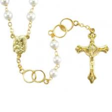 RS LA/014 ROSARIO DOPPIO VETRO PERLATO PER T7 PT FEDI SPOSI DORATO + SCATOLA TRASP. E PIEGHEVOLE